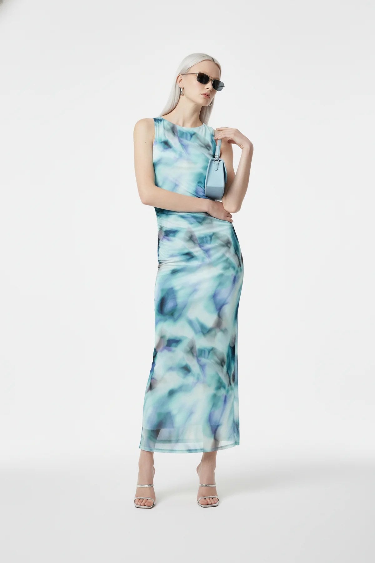 Gemustertes Tüll Maxikleid mit Futter