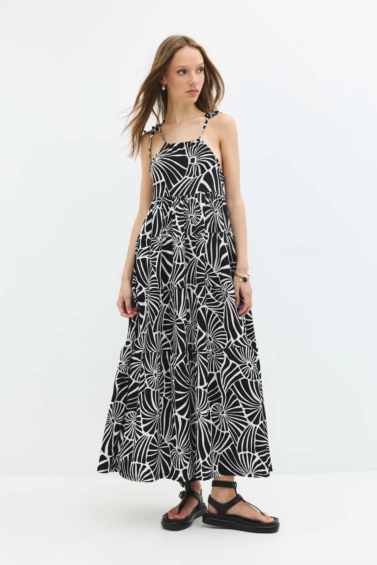 Muster Maxi Kleid mit Fluss
