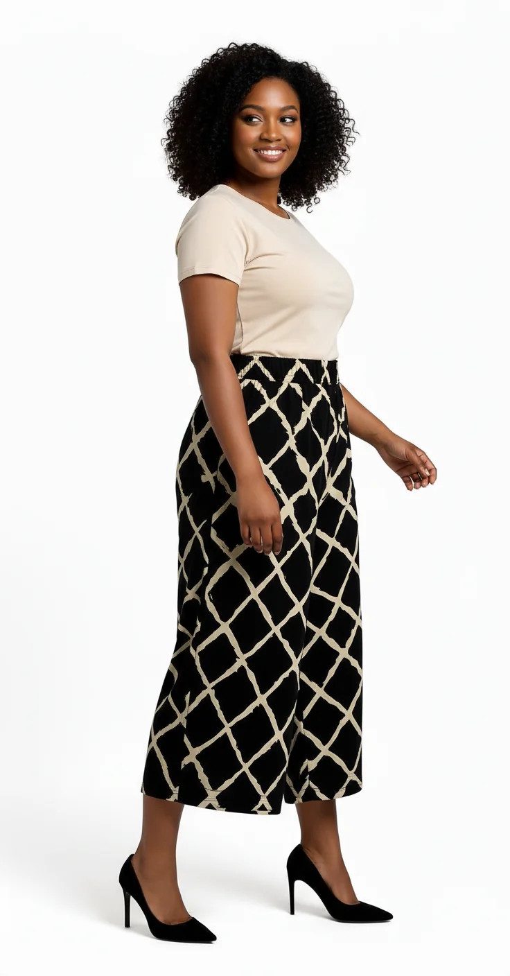 Gemusterte, weite Hose mit elastischem Bund