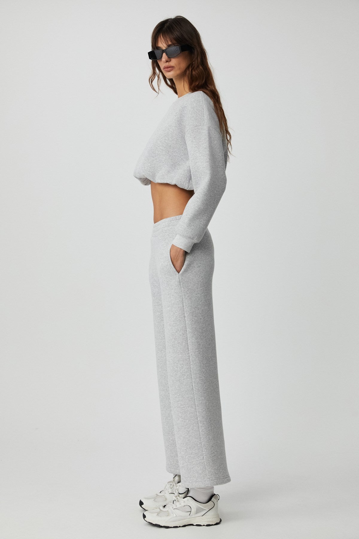 ETHIQUET DEWANNA Damen Crop Trainingsanzug-Set Graue Melange