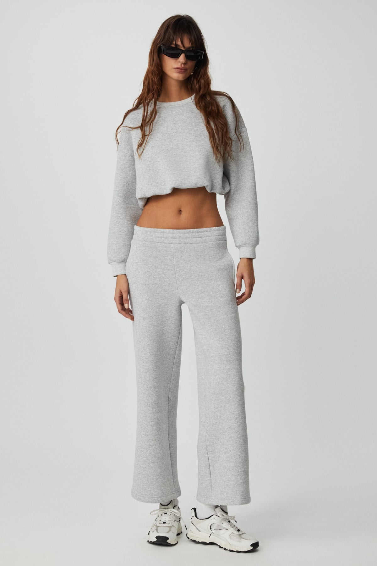 ETHIQUET DEWANNA Damen Crop Trainingsanzug-Set Graue Melange