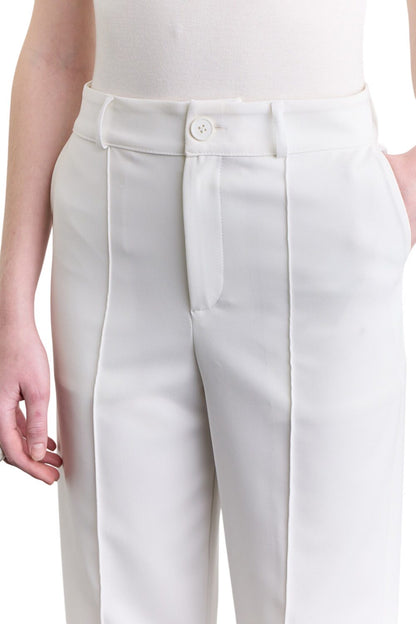 Gerade geschnittene Hose mit Ziernähten, ECRU