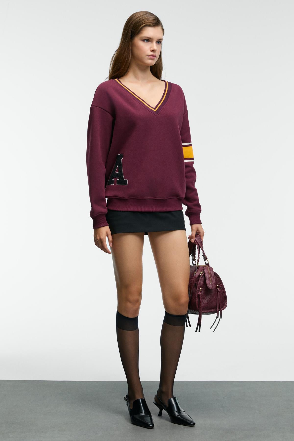 GRIMELANGE DIVINE Damen V-Ausschnitt Sweatshirt Bordeaux