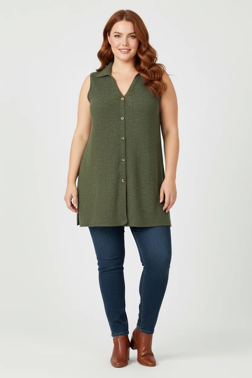 Ärmellose Bluse mit Struktur