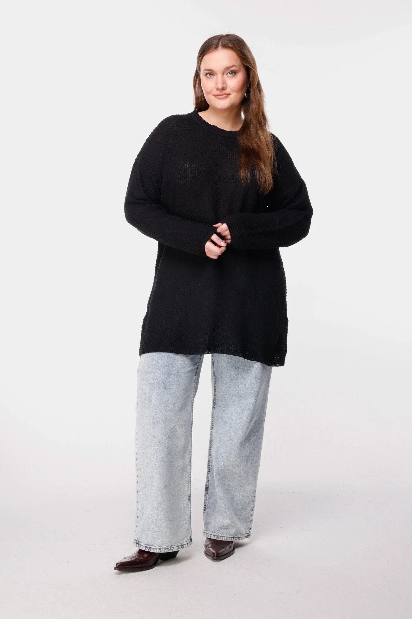 Strukturierter Langarm-Strickpullover