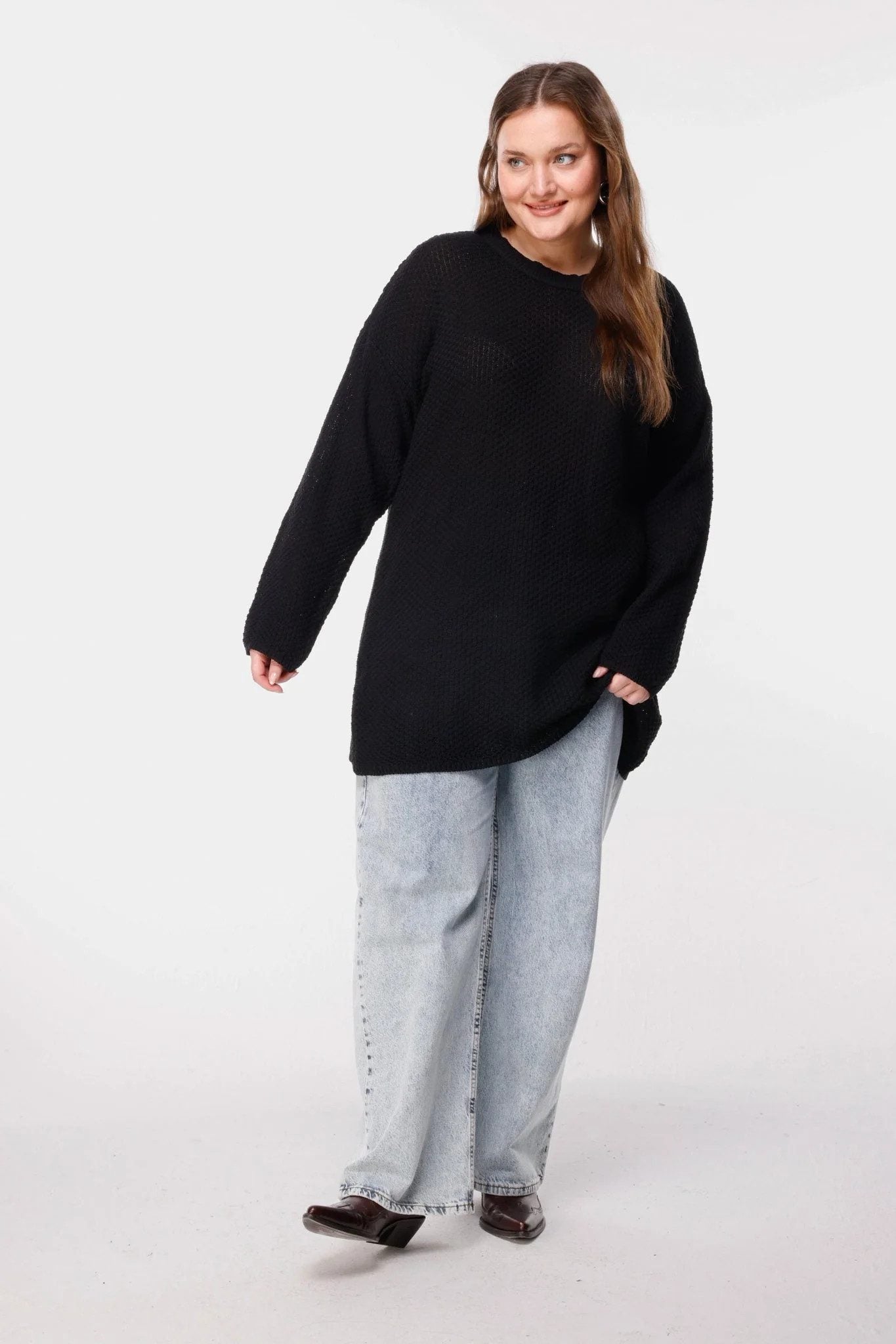 Strukturierter Langarm-Strickpullover