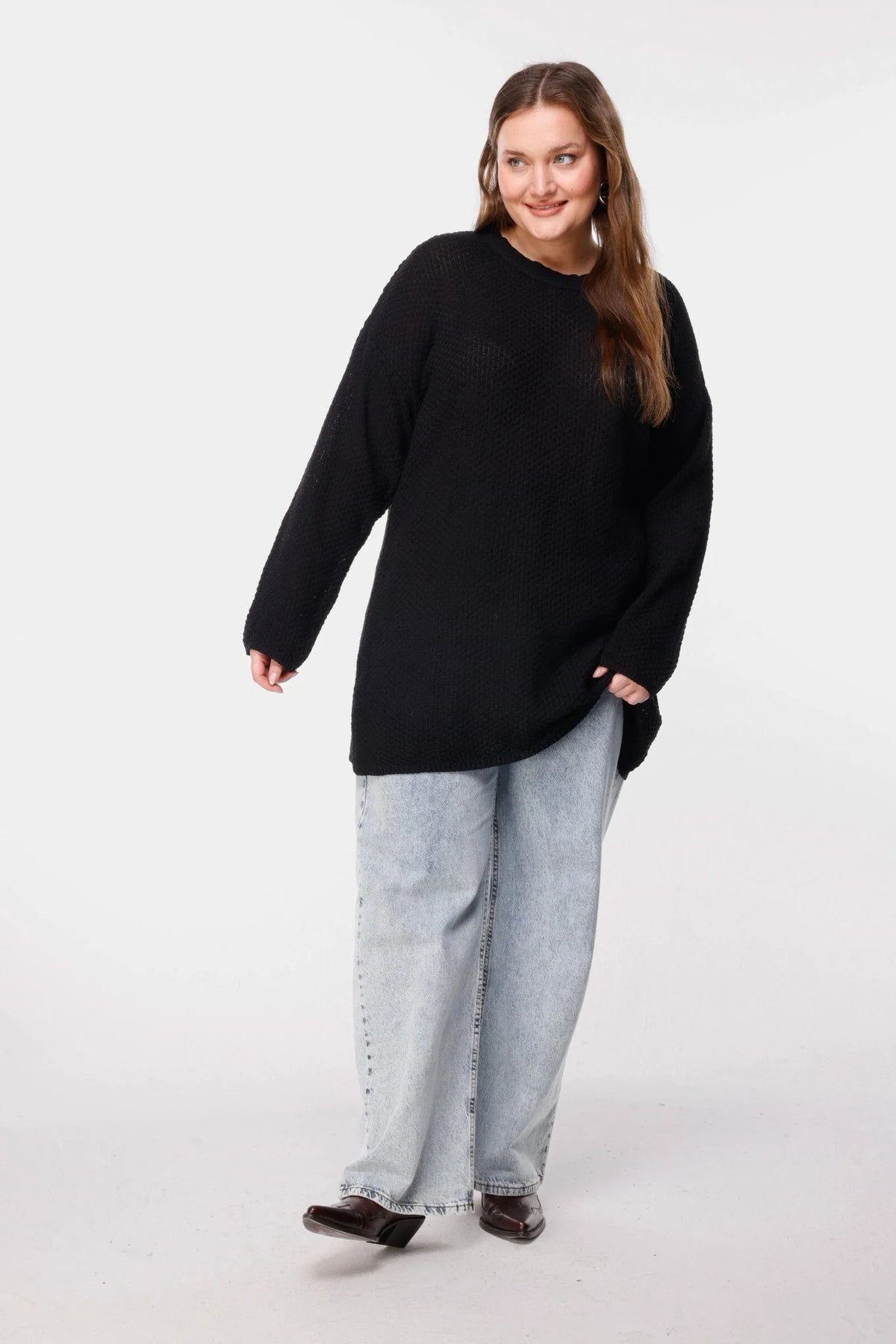 Strukturierter Langarm-Strickpullover