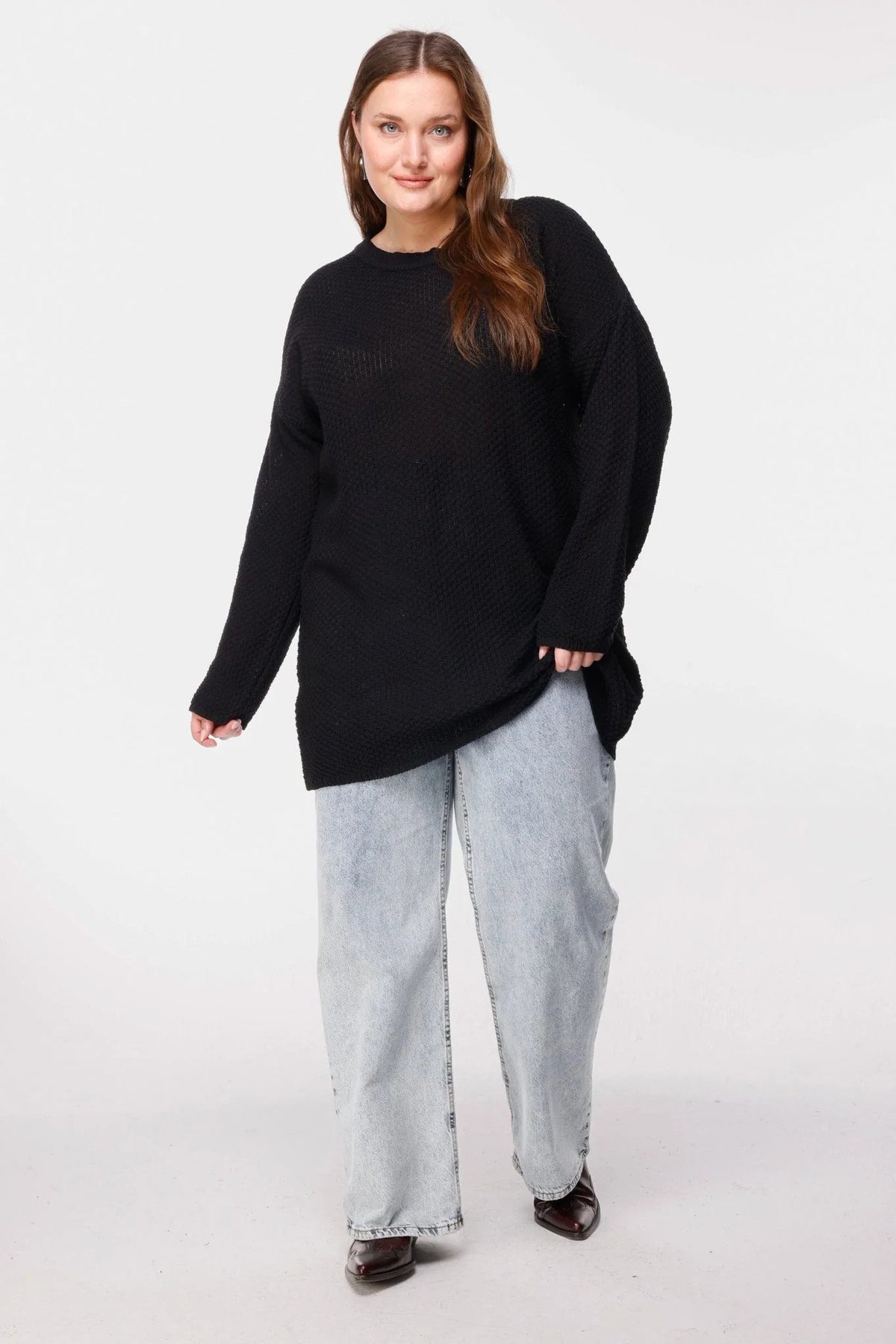 Strukturierter Langarm-Strickpullover