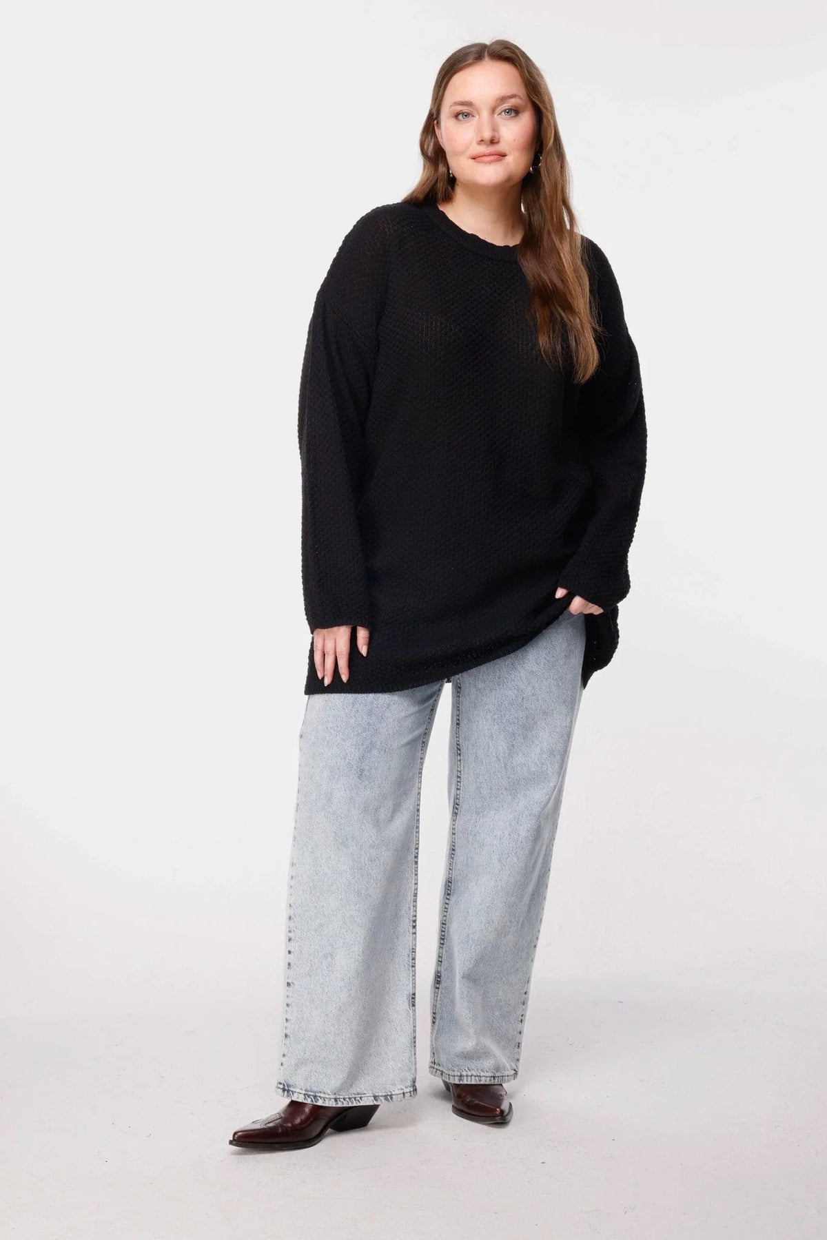 Strukturierter Langarm-Strickpullover