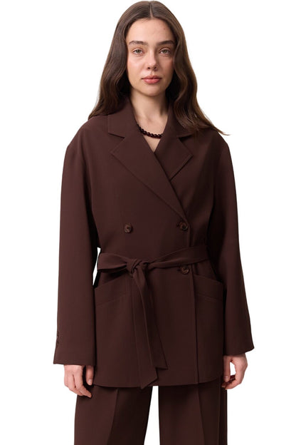 Drapierte, gegürtete Jacke, Schwarz
