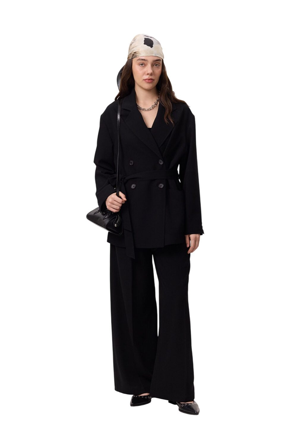 Drapierte, gegürtete Jacke, Schwarz