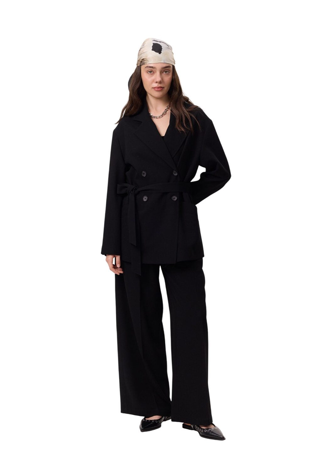 Drapierte, gegürtete Jacke, Schwarz