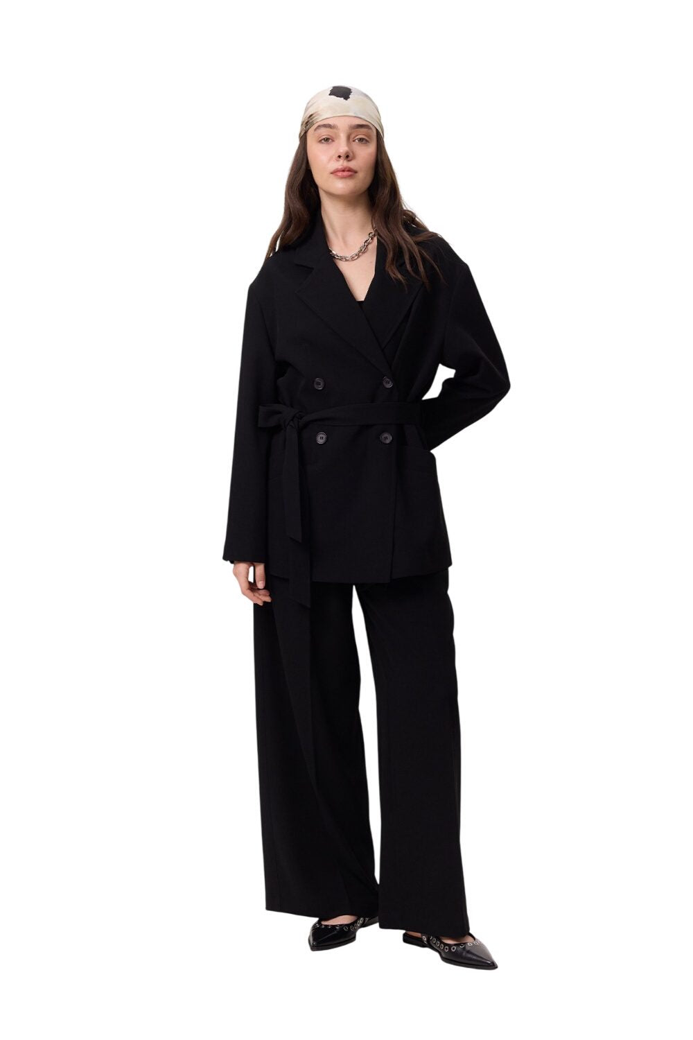 Drapierte, gegürtete Jacke, Schwarz