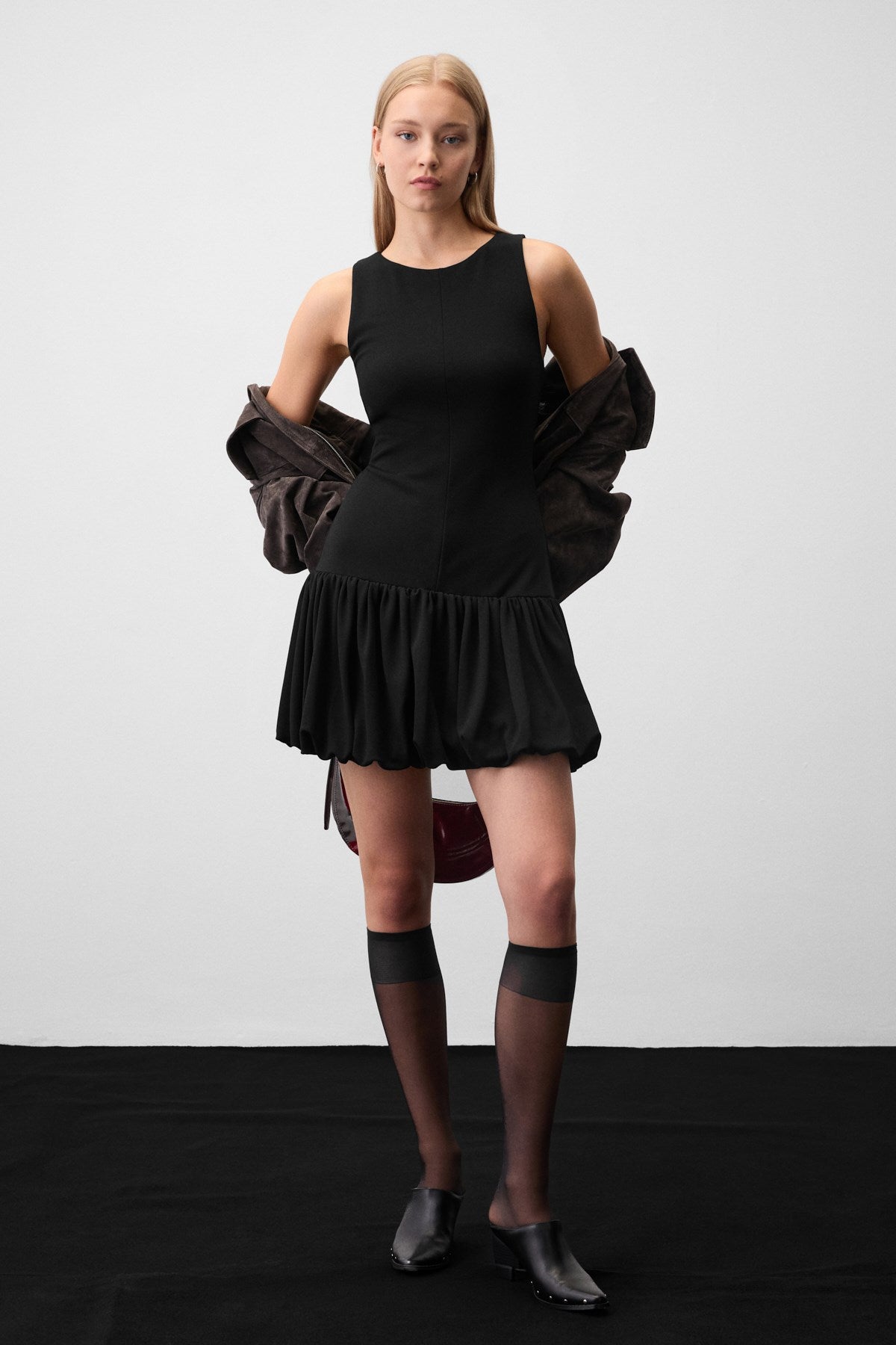 GRIMELANGE DORRY Damen Ballonsaum Kleid Schwarz