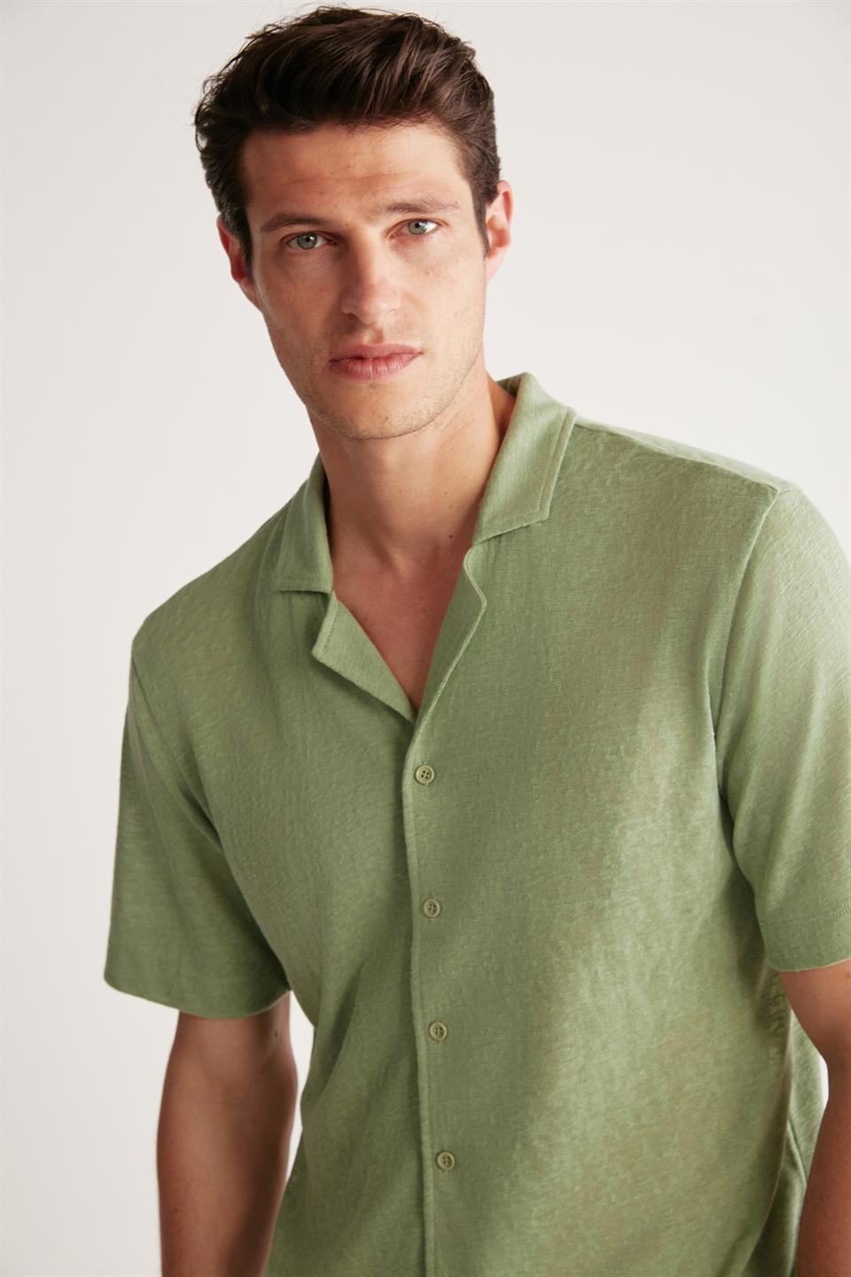 GRIMELANGE DOUG Herren Leinenoptik Regular Hemd Green