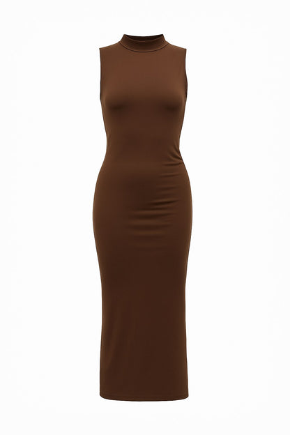 Ärmelloses langes Kleid mit hohem Kragen