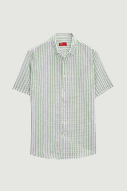 Ds Damat Slim Fit Grünes Kurzarmhemd