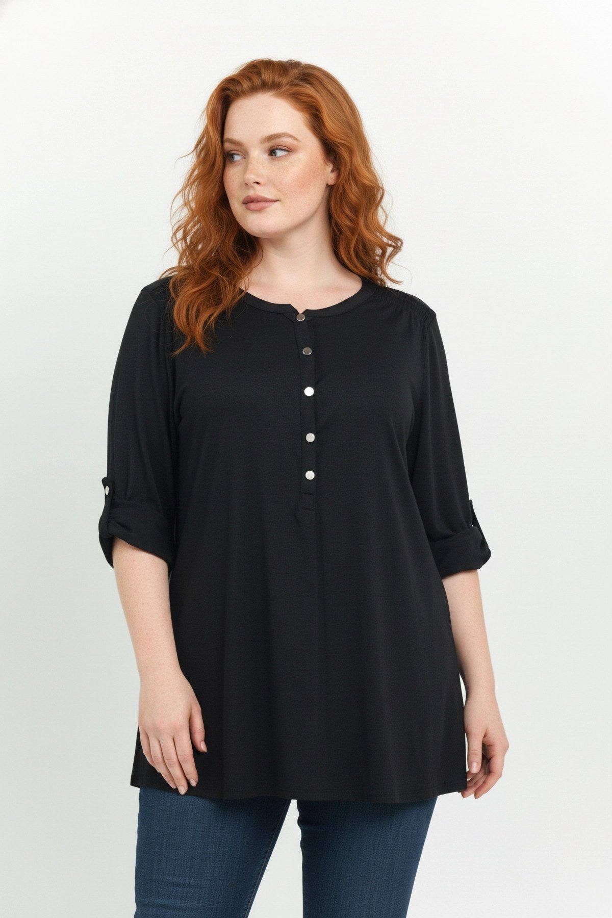 Knopfdetail Bluse mit gefaltetem Ärmel