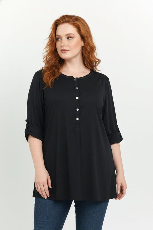 Knopfdetail Bluse mit gefaltetem Ärmel