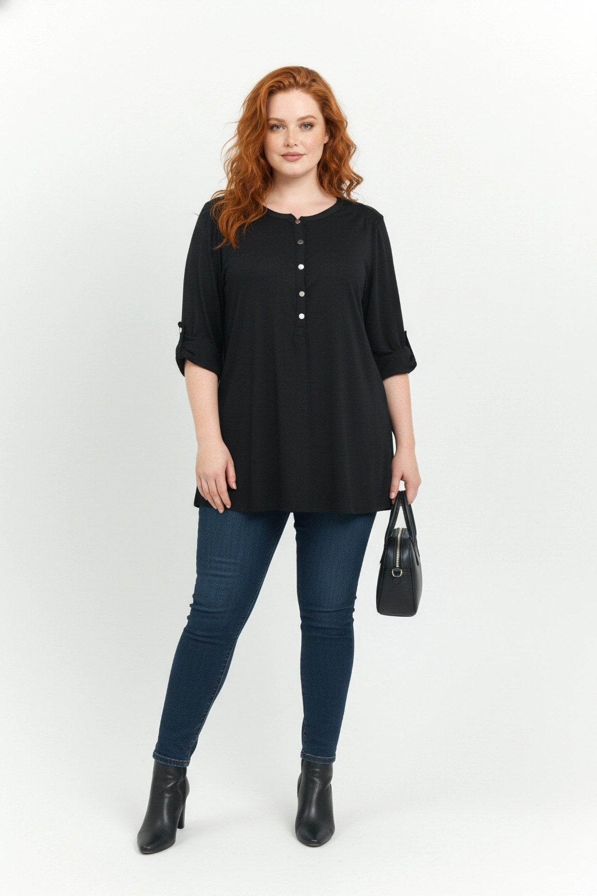 Knopfdetail Bluse mit gefaltetem Ärmel