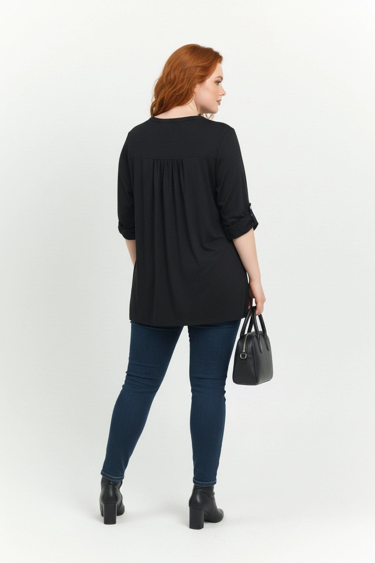 Knopfdetail Bluse mit gefaltetem Ärmel