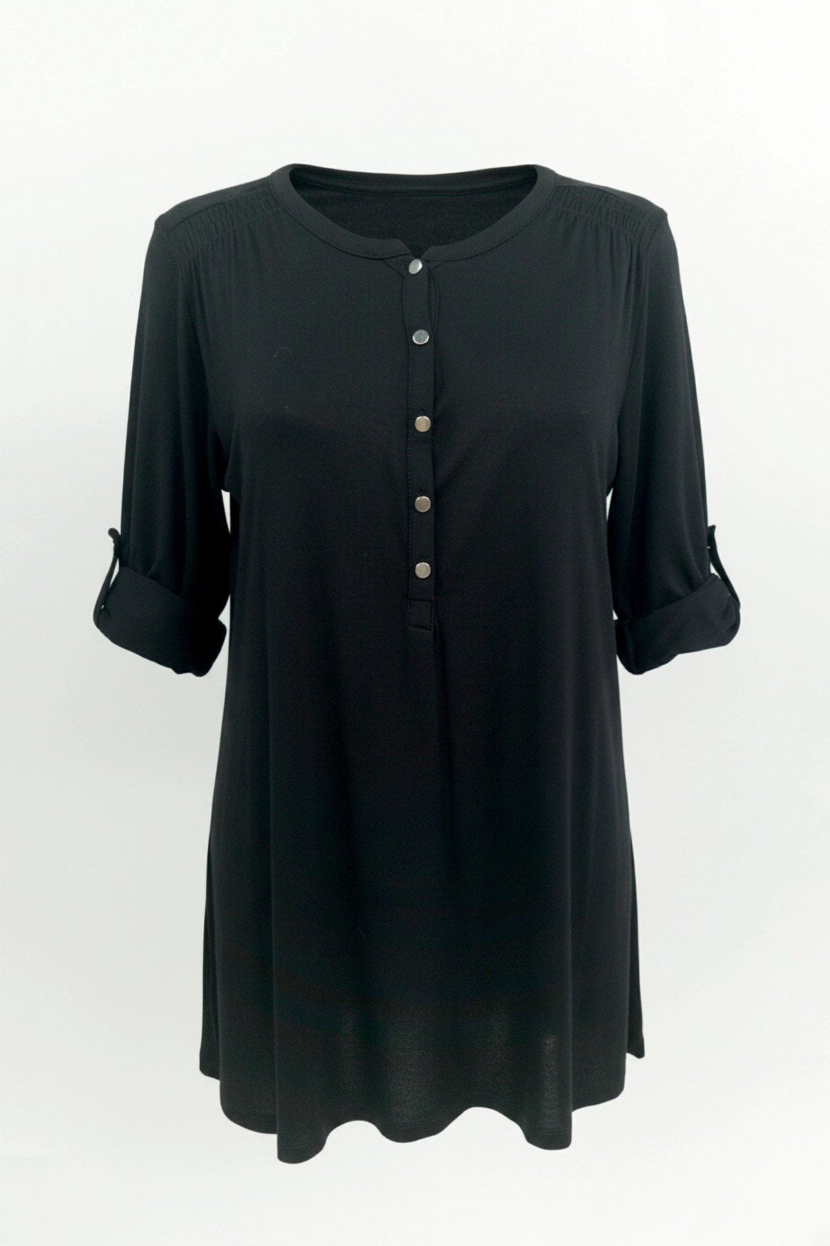 Knopfdetail Bluse mit gefaltetem Ärmel