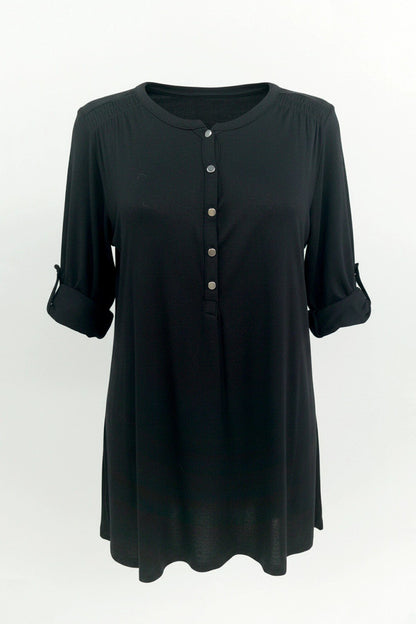 Knopfdetail Bluse mit gefaltetem Ärmel