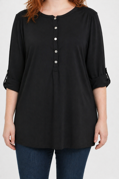 Knopfdetail Bluse mit gefaltetem Ärmel
