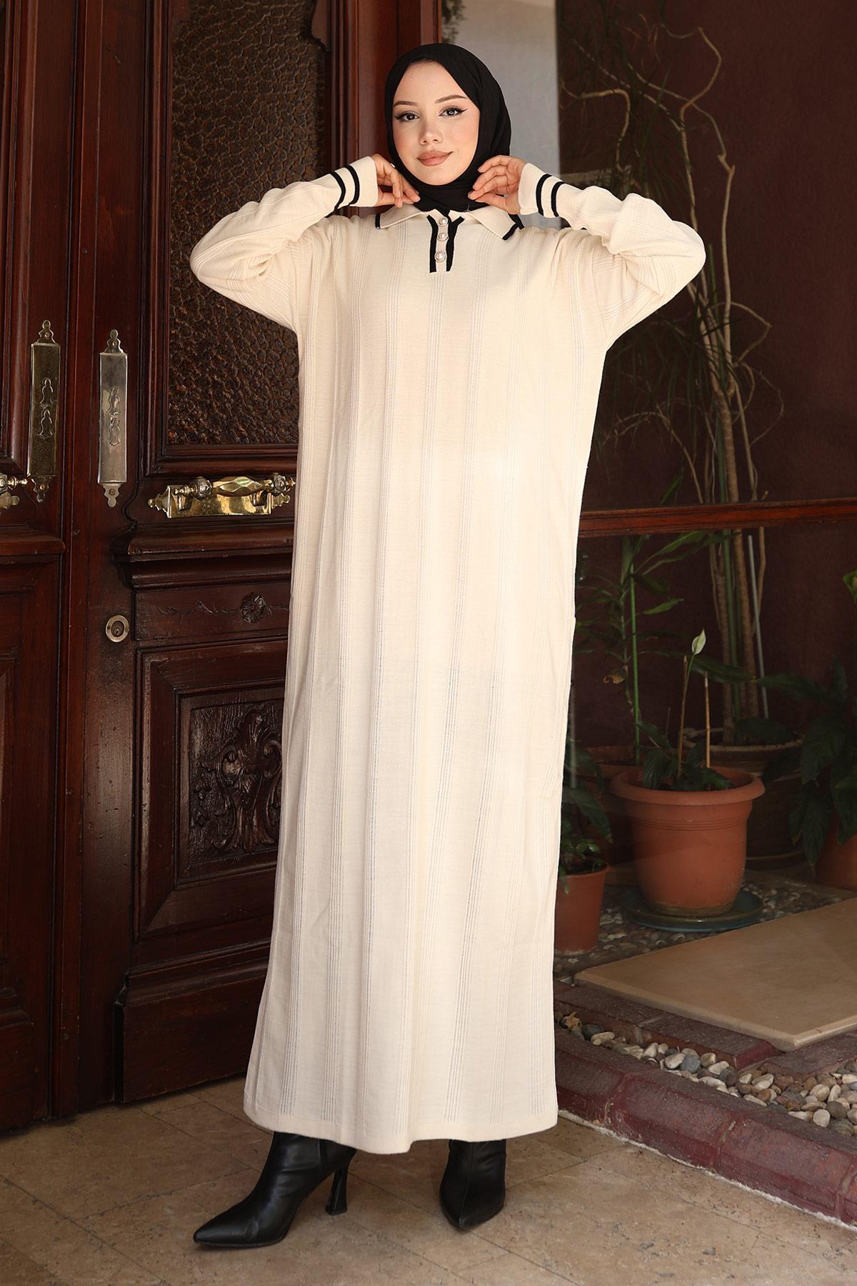 Knopf Detail Strickkleid Schwarz 6153