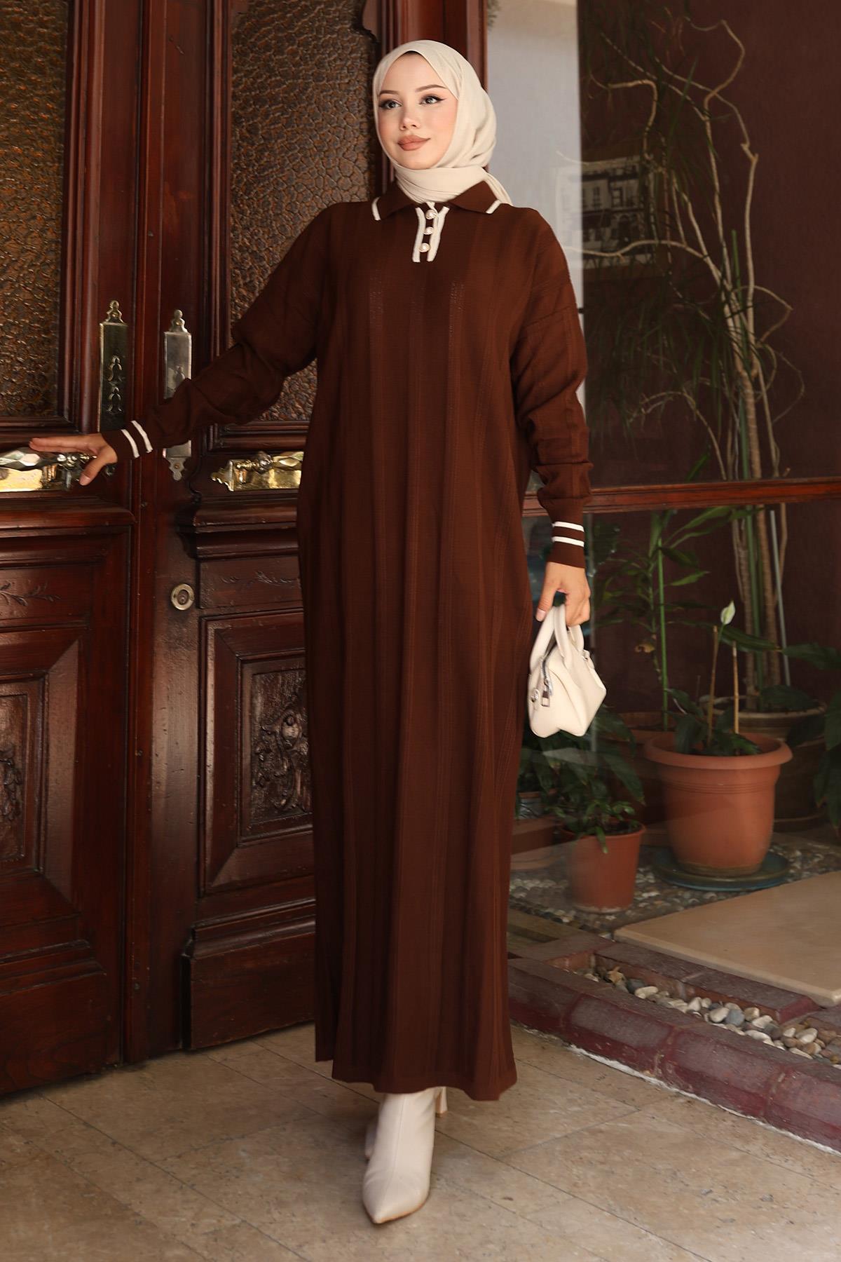 Knopf Detail Strickkleid Schwarz 6153