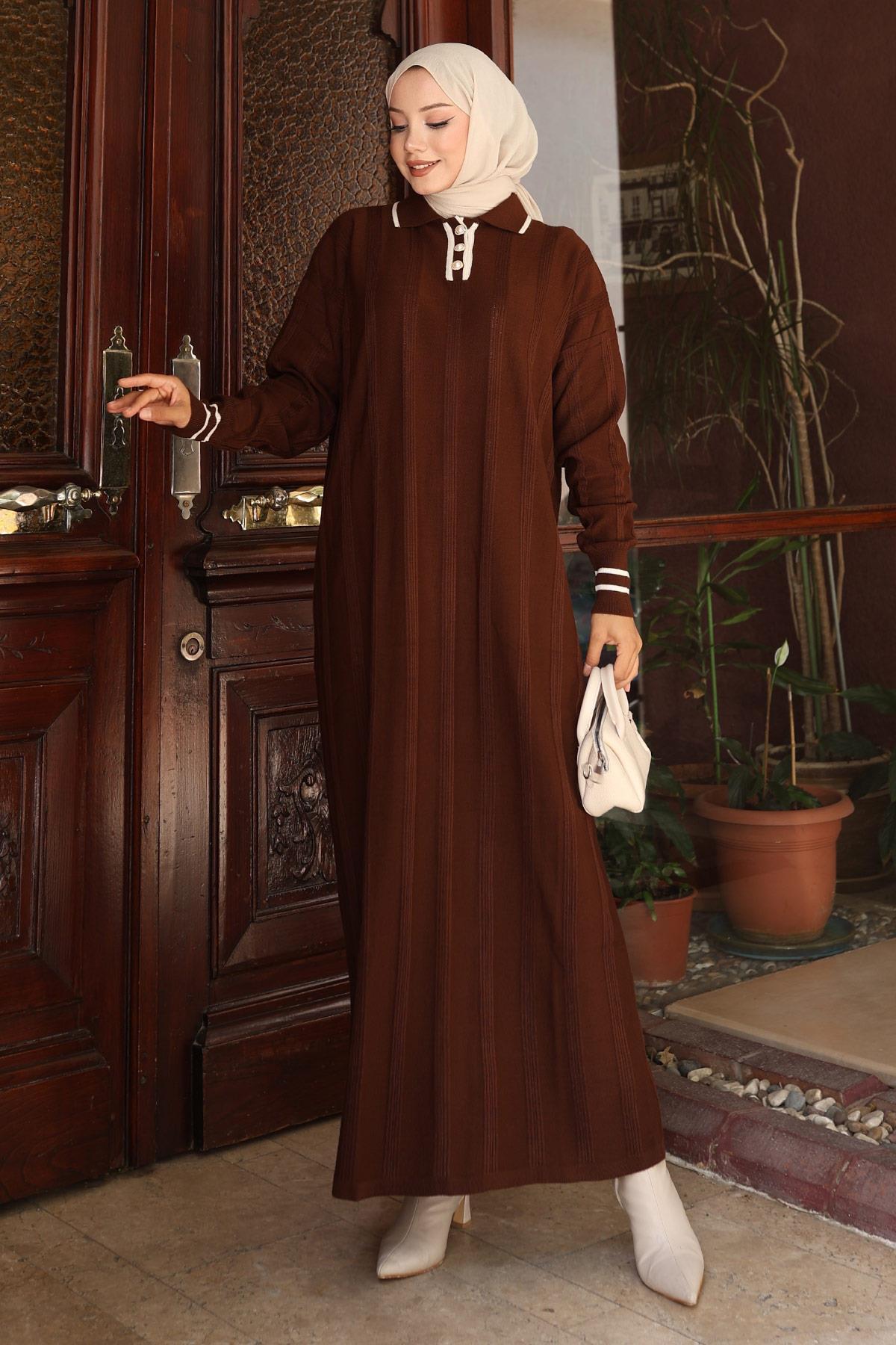 Knopf Detail Strickkleid Schwarz 6153