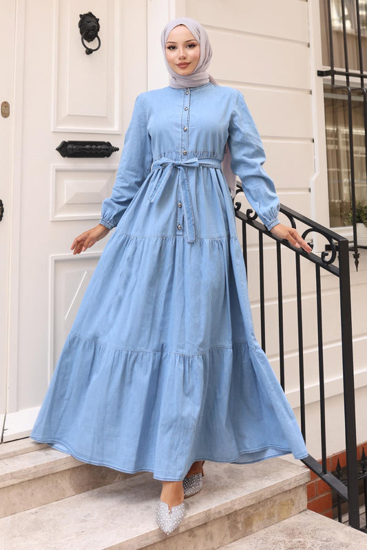 Knopfleinenkleid - Hellblau 19263