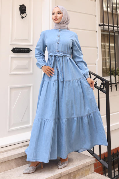 Knopfleinenkleid - Hellblau 19263