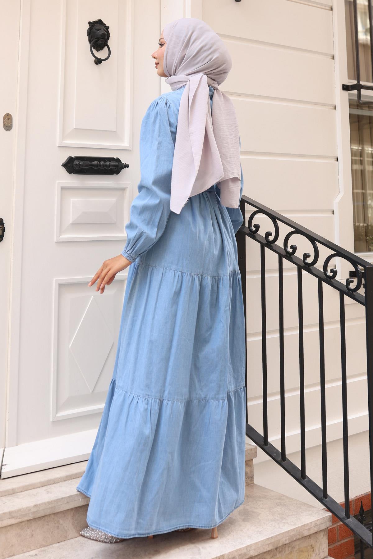 Knopfleinenkleid - Hellblau 19263