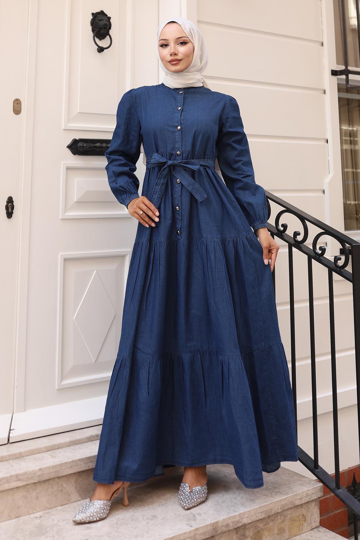 Knopfleinenkleid - Hellblau 19263
