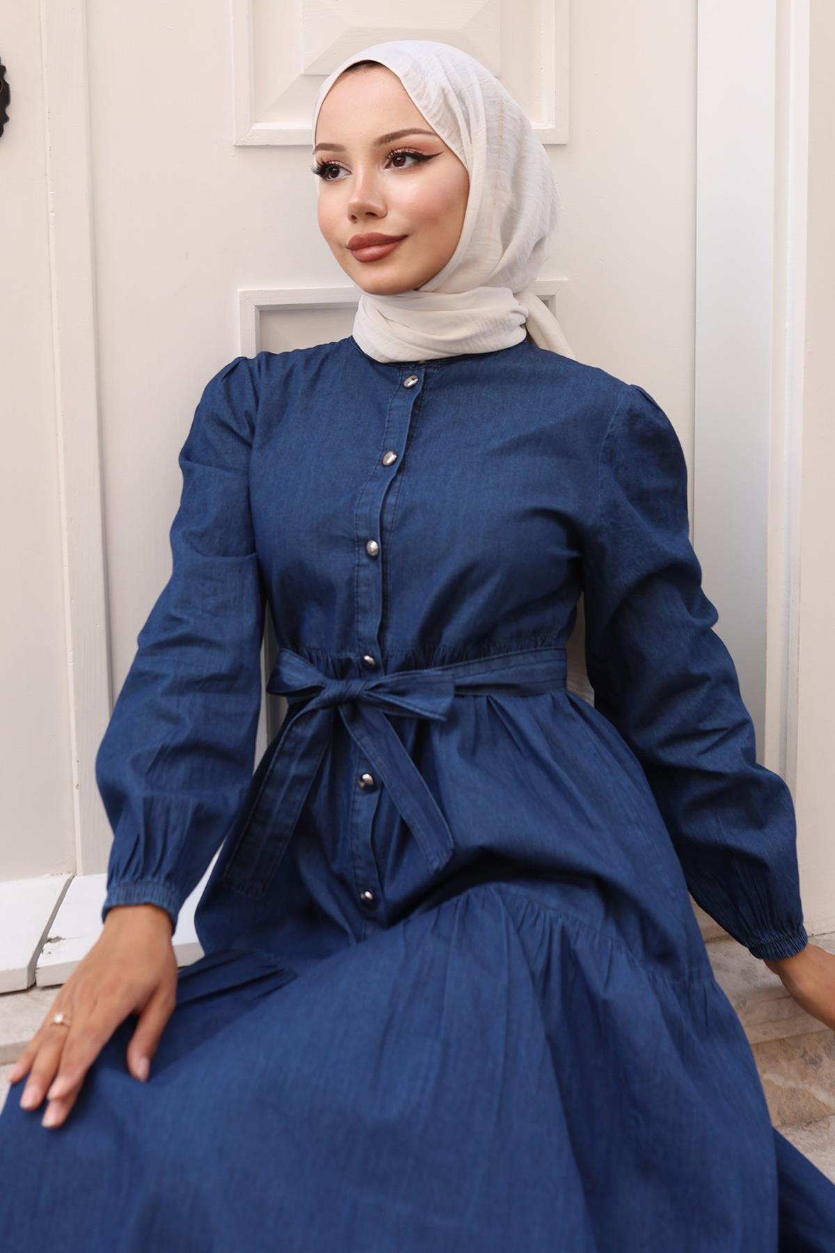 Knopfleinenkleid - Hellblau 19263