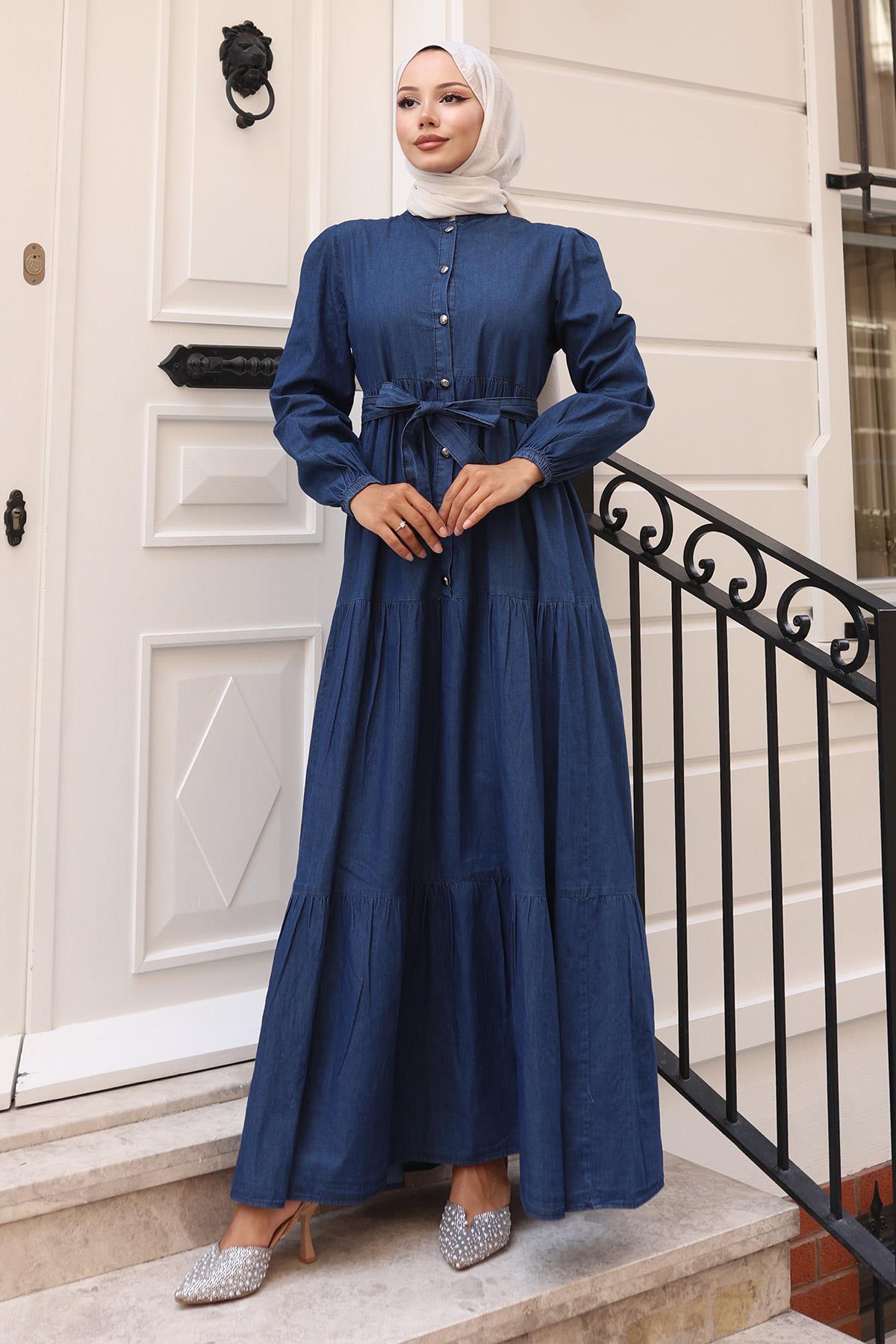 Knopfleinenkleid - Hellblau 19263