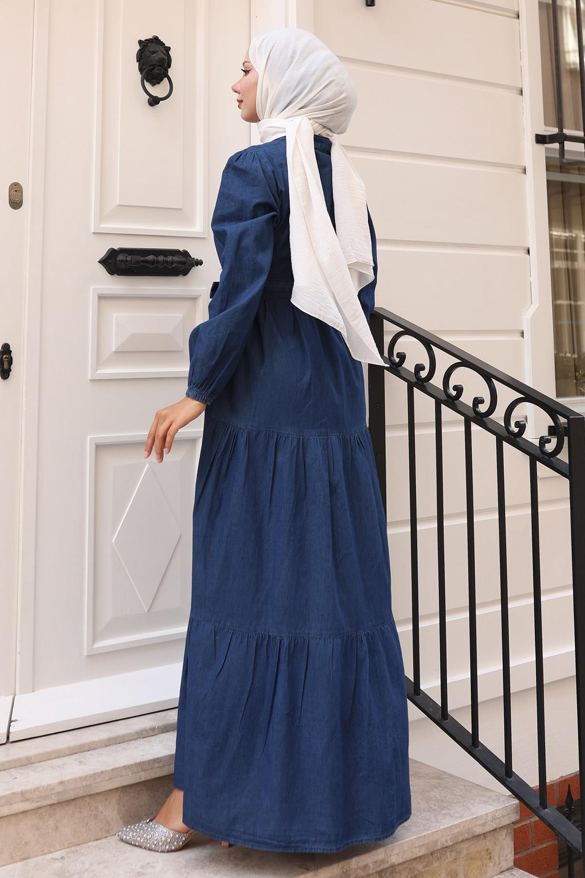 Knopfleinenkleid - Hellblau 19263