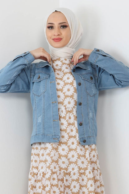 Denim-Jacke mit Knopfleiste  Denim-Jacken werden vorne mit Knopfverschluss getragen.