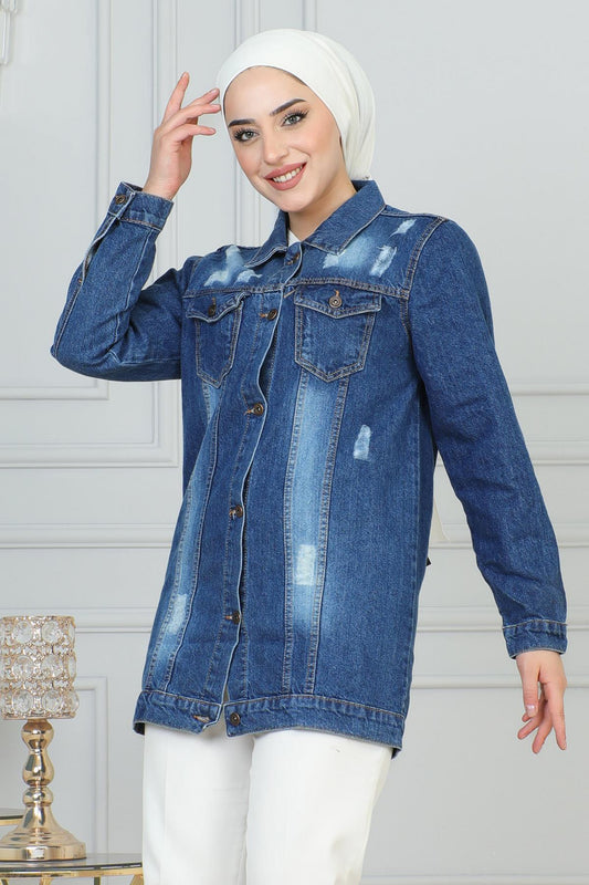 Knopfleiste Jeansjacke Dunkelblau MSW6096-1