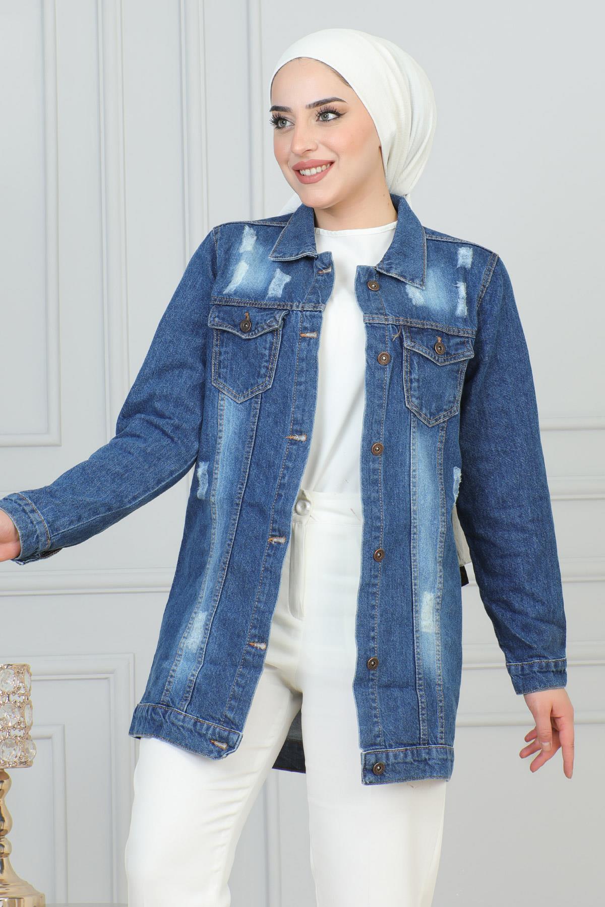 Knopfleiste Jeansjacke Dunkelblau MSW6096-1
