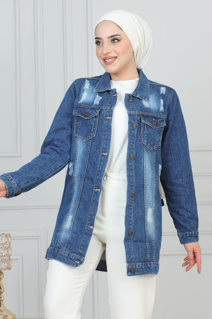 Knopfleiste Jeansjacke Dunkelblau MSW6096-1