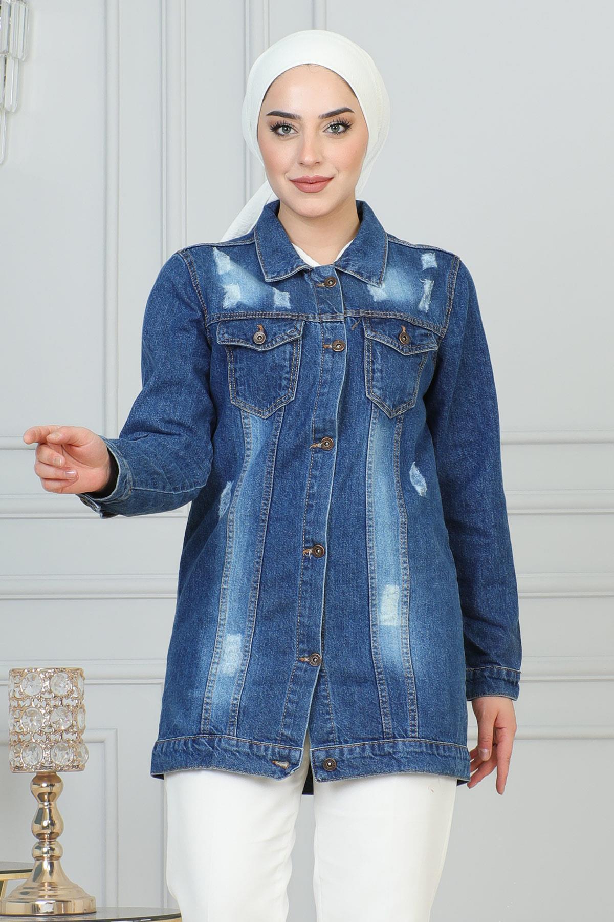 Knopfleiste Jeansjacke Dunkelblau MSW6096-1
