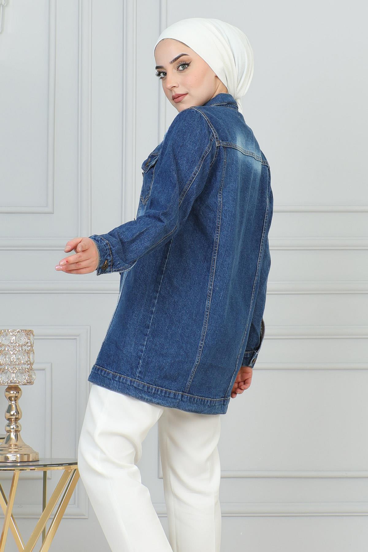 Knopfleiste Jeansjacke Dunkelblau MSW6096-1