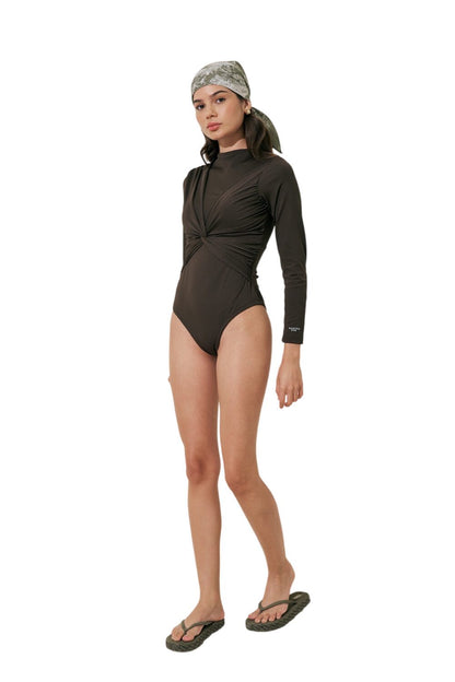 SCHWARZER SURF-BADEANZUG MIT KNOT DETAIL