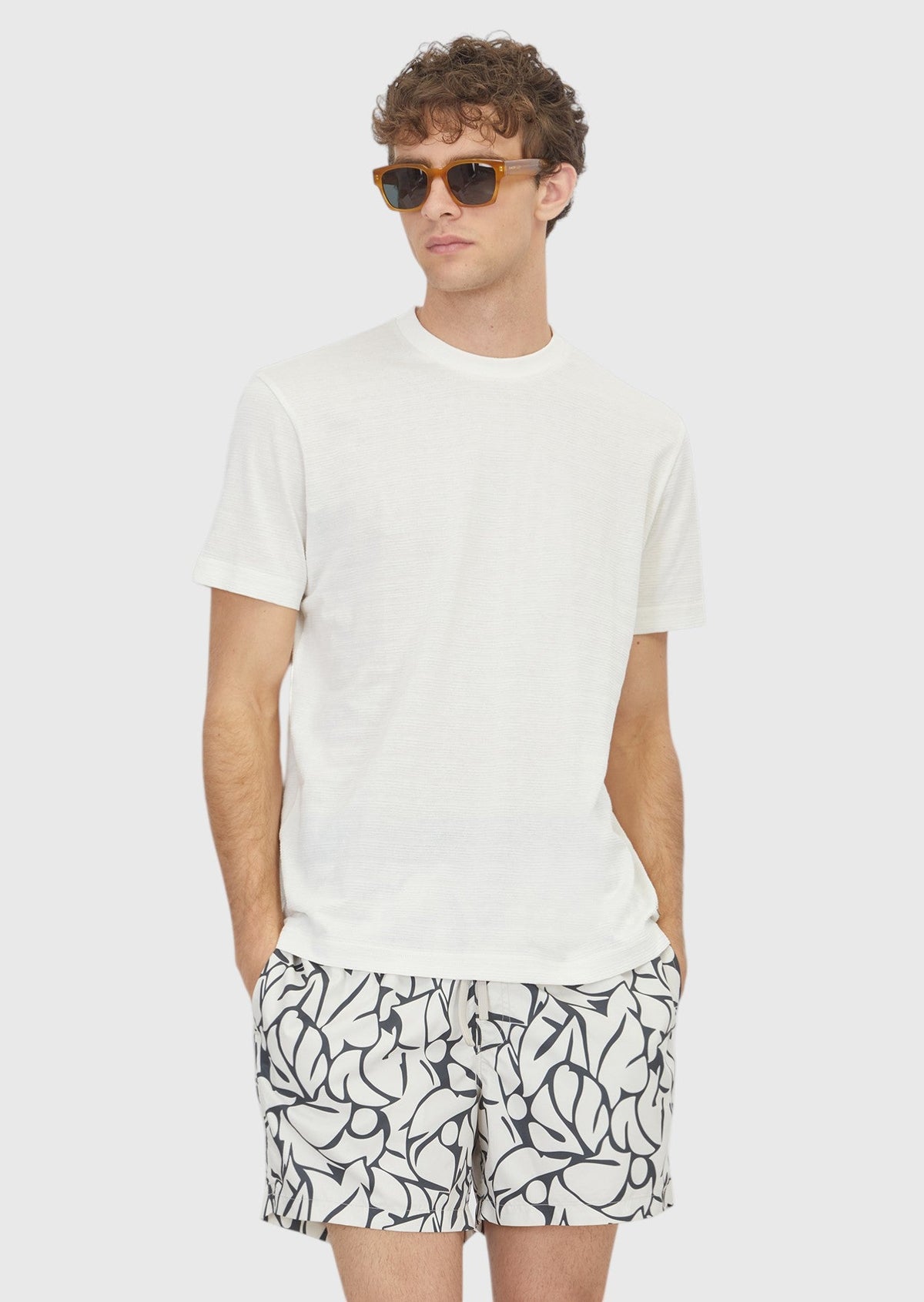 Ecru Jacquard T-Shirt aus 100% Baumwolle