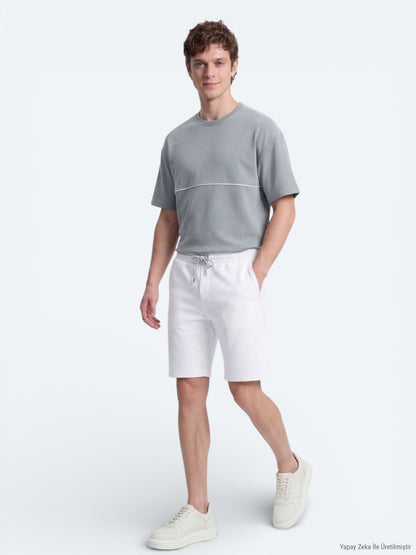 Ecru Strick Regular Fit Freizeit Bermuda