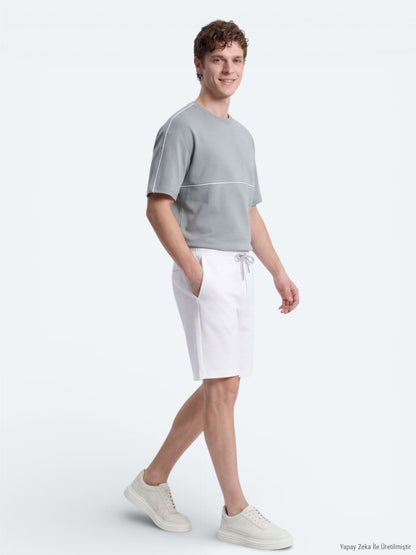 Ecru Strick Regular Fit Freizeit Bermuda