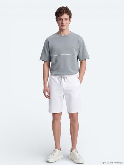 Ecru Strick Regular Fit Freizeit Bermuda