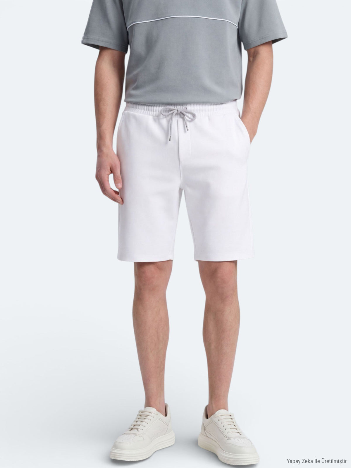 Ecru Strick Regular Fit Freizeit Bermuda